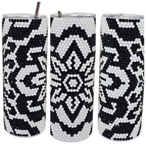 20oz Rhinestone Tumbler Black and White Mandala Design